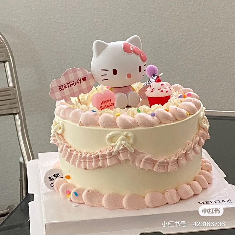 女孩生日烘焙蛋糕装饰品摆件KT猫
