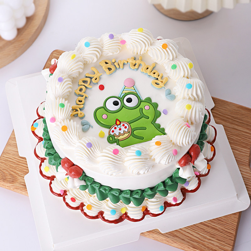 派对帽恐龙生日蛋糕装饰软胶摆件卡通儿童宝宝烘焙甜品台装扮插件