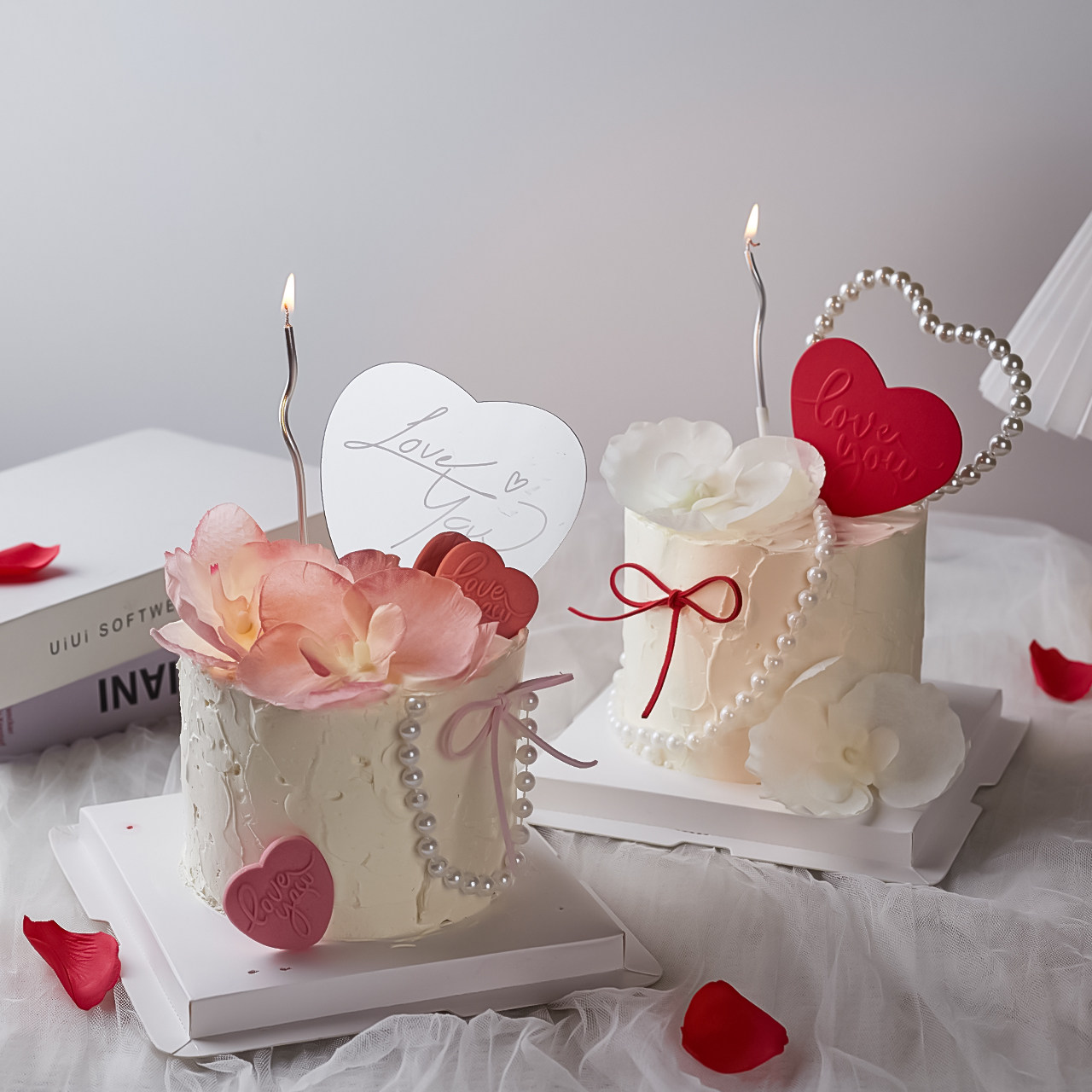 网红情人节蛋糕装饰蝴蝶兰插件珍珠爱心镜子iloveyou情侣告白装扮