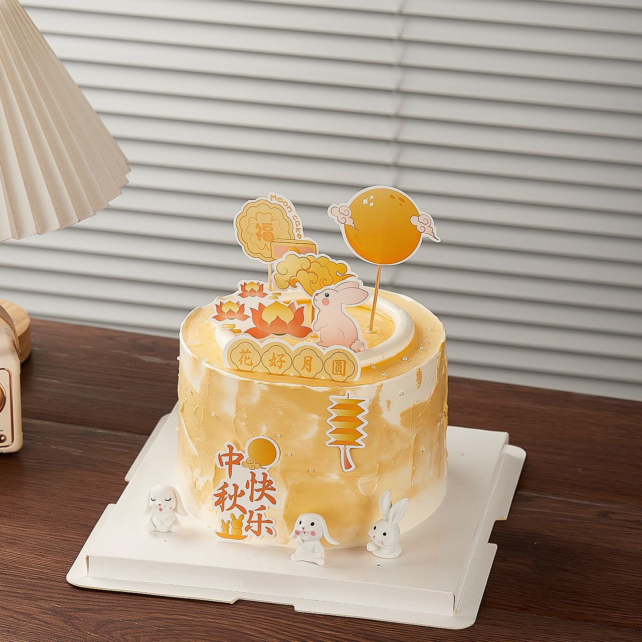 2025中秋节玉兔蛋糕装饰摆件八月十五快乐小兔子中式烘焙插件插牌
