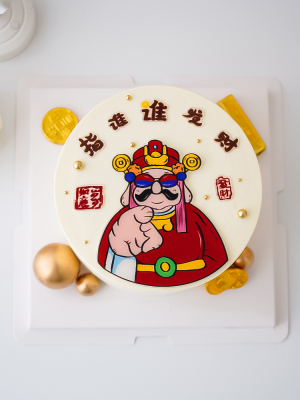 财神爷蛋糕装饰摆件指谁谁发财