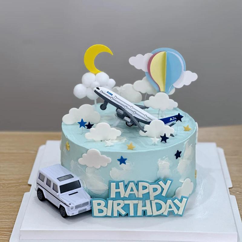 航空民航飞机蛋糕装饰摆件飞行员男孩飞机主题生日蛋糕插件配件