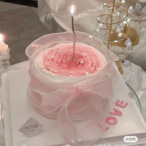 8女神节珍珠丝带蛋糕装饰插牌