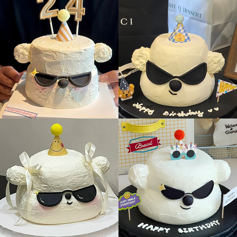 小红书同款酷拽墨镜小狗生日蛋糕装饰迷你帽插件可爱搞怪眼镜蜡烛