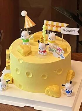 小红书同款帕恰狗生日蛋糕装饰摆件可爱狗狗黄色奶酪甜品烘焙插件