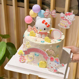 哈喽kt猫网红女孩生日蛋糕装 饰摆件可爱小猫凯蒂猫烘焙插件插牌