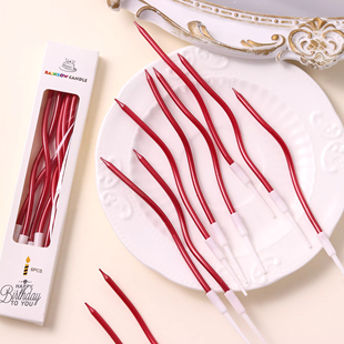 网红红色曲线蜡烛蛋糕装饰新年红色直杆弯曲生日蜡烛烘焙装扮插件