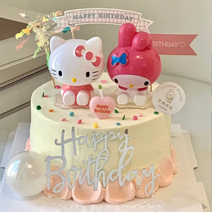 饰摆件小公主小仙女粉色女孩生日网红插牌插件 小兔子小猫咪蛋糕装
