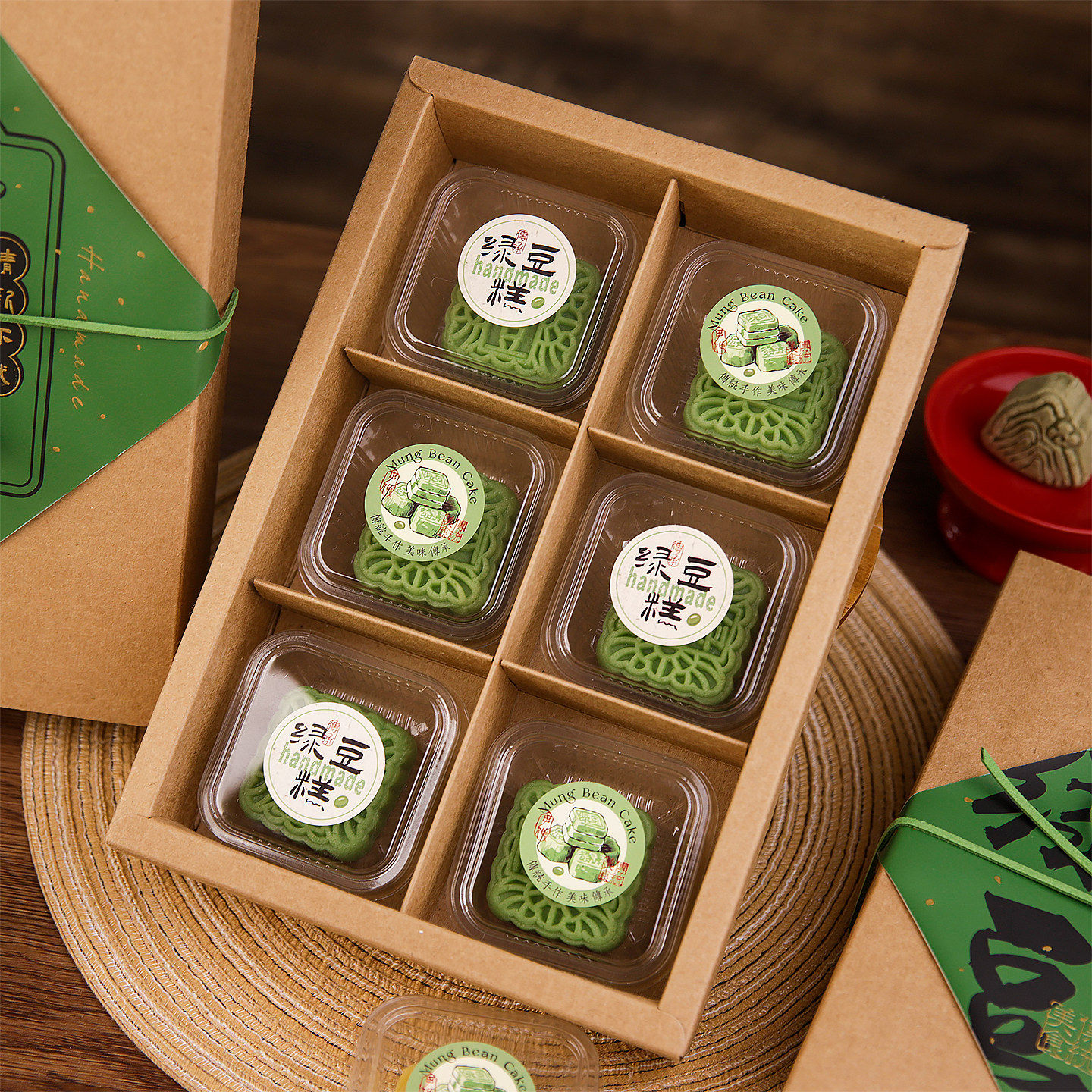 绿豆糕包装盒4粒装手工diy糕点便当盒野餐点心盒蛋挞一次性打包盒