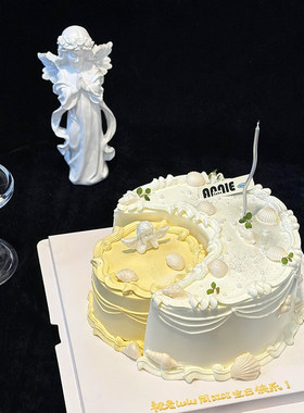 网红小天使蛋糕装饰插件银色蜡烛仙女女神生日甜品烘焙贝壳摆件