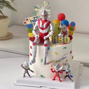 网红儿童蛋糕装 扮w 饰卡通变形超人奥特曼摆件男孩生日派对烘焙装