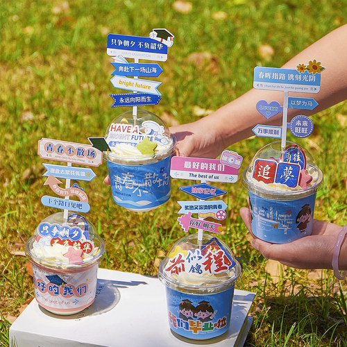 2025毕业季蛋糕装饰品波波杯胖胖杯春晖指路青春不散场路牌插件z