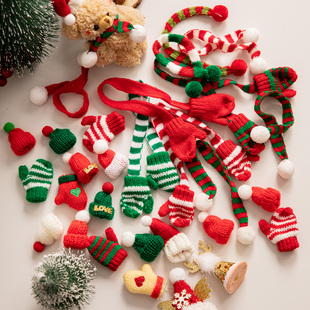 圣诞节毛线love小帽子红绿围巾毛绒小熊礼盒蛋糕装饰圣诞DIY配件