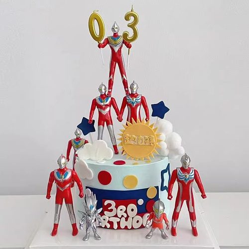 超人英雄打怪兽战士蛋糕装饰摆件儿童男孩宝宝生日烘焙装扮插件