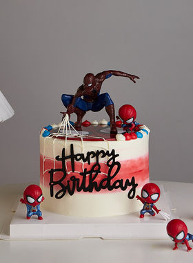 网红蜘蛛侠蛋糕装饰英雄超人儿童男孩生日派对甜品台烘焙摆件插件
