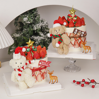 2025圣诞节蛋糕装饰圣诞白熊棕熊戴围巾小帽子雪人麋鹿五角星蜡烛