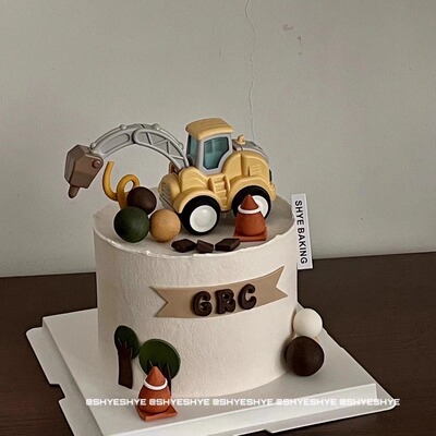 儿童蛋糕装饰工程车摆件挖掘机挖机推土机钻地机男孩男生生日装扮