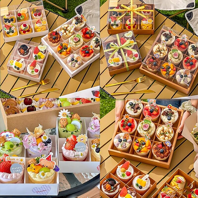 野餐盒子4/6/9宫格甜品盒四九格点心打包盒一次性牛皮纸盒水果盒z
