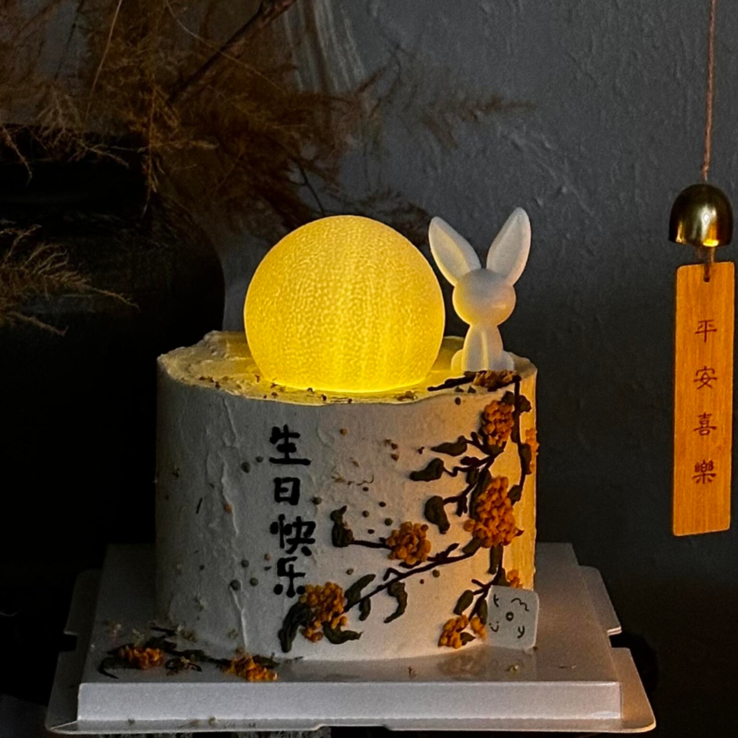 2025中秋节软胶立体兔子蛋糕装饰摆件发光月球灯节日甜品装扮插件