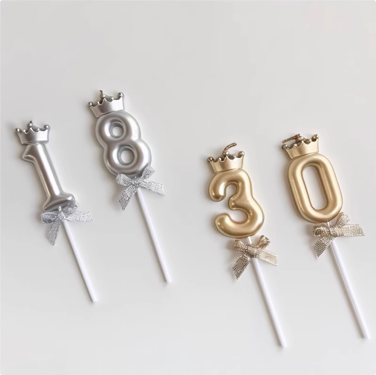 香槟金银色蝴蝶结数字蜡烛蛋糕插牌18岁30岁女神公主生日派对装扮