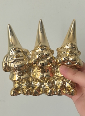 圣诞老人金色陶瓷精灵小矮人摆件礼物礼品