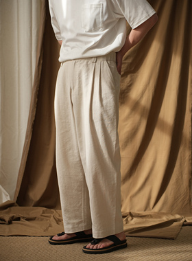 WATEREVER | 原胚色苎麻棉人字纹轻薄透气九分裤 极简微锥休闲裤