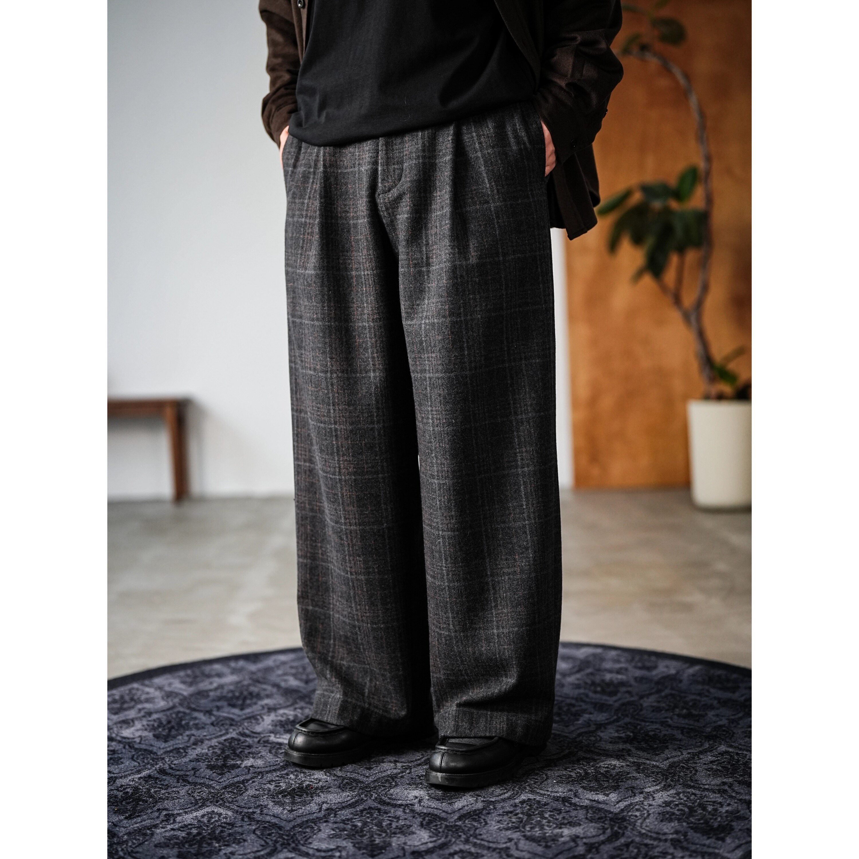 WATEREVER「阡陌」羊毛混纺暗格纹深灰垂感直筒西裤裤勾半松紧,男装,西裤,淘宝优惠券,粉丝福利购,淘宝优惠卷