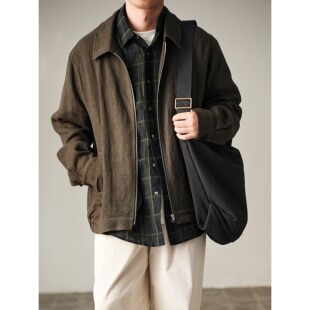 WATEREVER「桑田」橄榄色盐缩纯汉麻拉链短夹克 极简高级质感外套