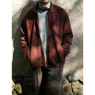 WATEREVER「绒花·绯」美丽诺羊毛绯红色拉链半高领天丝夹克外套