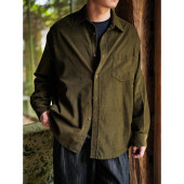 WATEREVER「远方」橄榄色纯棉细腻灯芯绒长袖 衬衫 亲肤高级质感