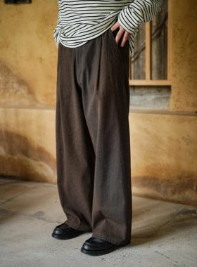 WATEREVER「砂」棕黑色色织棉麻直筒长裤 水洗高级感宽松休闲西裤