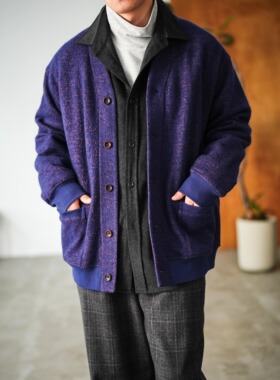 WATEREVER「紫罗兰」色织美丽诺羊毛紫色高级感亲肤无领开衫夹克