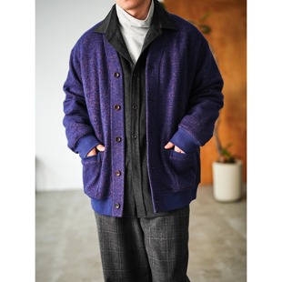 WATEREVER「紫罗兰」色织美丽诺羊毛紫色高级感亲肤无领开衫夹克