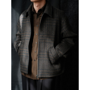 WATEREVER | 暗格纹重磅羊毛混纺拉链短夹克复古质感厚实毛呢外套
