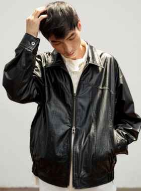 WATEREVER「黑曜石」皮感飞行拉链夹克 防水防风皮夹克外套