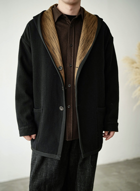 WATEREVER「轮廓」羊毛棉双面穿风衣夹克 中长款罩衫连帽大外套