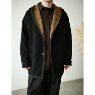 WATEREVER「轮廓」羊毛棉双面穿风衣夹克 中长款罩衫连帽大外套