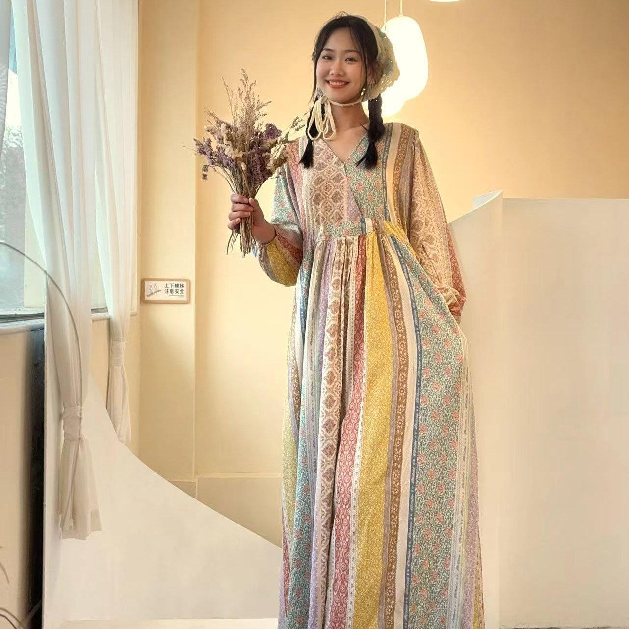 2024年新中式绵绸浪漫连衣裙夏季女秋新款交织提花卉高级感长裙