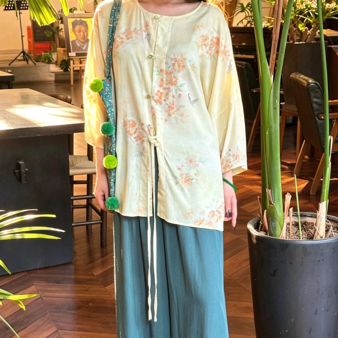 夏季新中式棉绸女士中袖上衣
