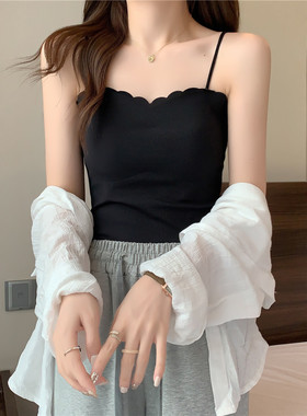 黑色吊带小背心女夏季2024新款内搭辣妹上衣港风外穿甜辣短款春秋