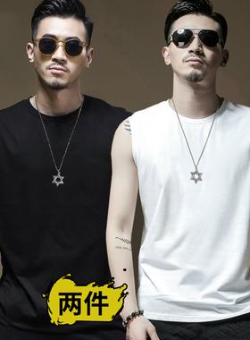 棉男生背心白色外穿坎肩篮球健身跨栏运动中国潮流宽肩无袖t恤