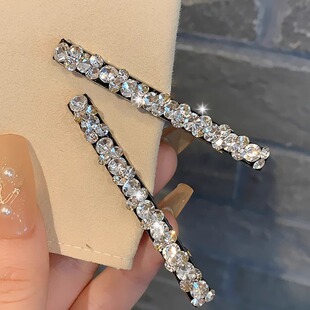 新款闪钻水晶侧边发夹韩版网红一字夹百搭细长条满钻刘海夹碎发夹