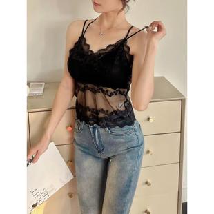 性感蕾丝美背交叉吊带背心女内搭大码 抹胸打底带胸垫聚拢裹胸薄款