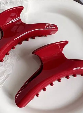 高级红色醋酸发夹气质抓夹大号女后脑勺盘发抓鲨鱼夹子发卡头饰品