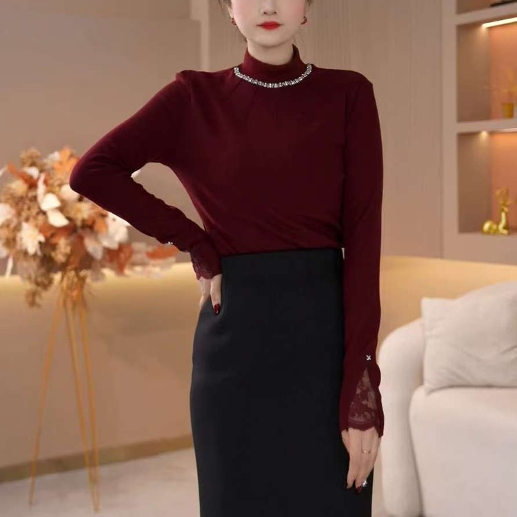 原版直播爆款2025冬季新款时尚半高领法式减龄打底衫上衣