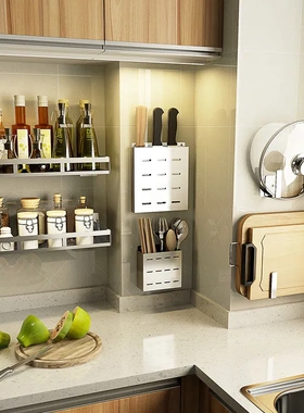 免打孔304不锈钢壁挂厨房置物架砧板刀架锅盖调料碗碟用品收纳架