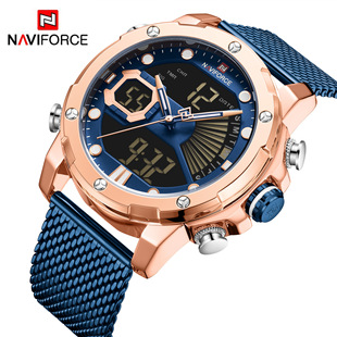 NAVIFORCE/领翔9172网带表 防水石英表 运动双机芯电子表男士手表