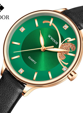 WWOOR新款ins时尚女士手表简约防水复古气质石英皮带女腕表8839