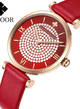 wwoor握爱新款镶钻时尚女士手表水钻表盘石英皮带表厂家8851