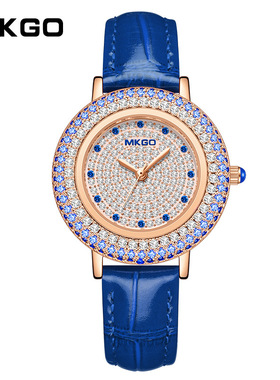 MKGO品牌石英手表女士小众轻奢满天星时尚珠宝镶钻水晶女防水